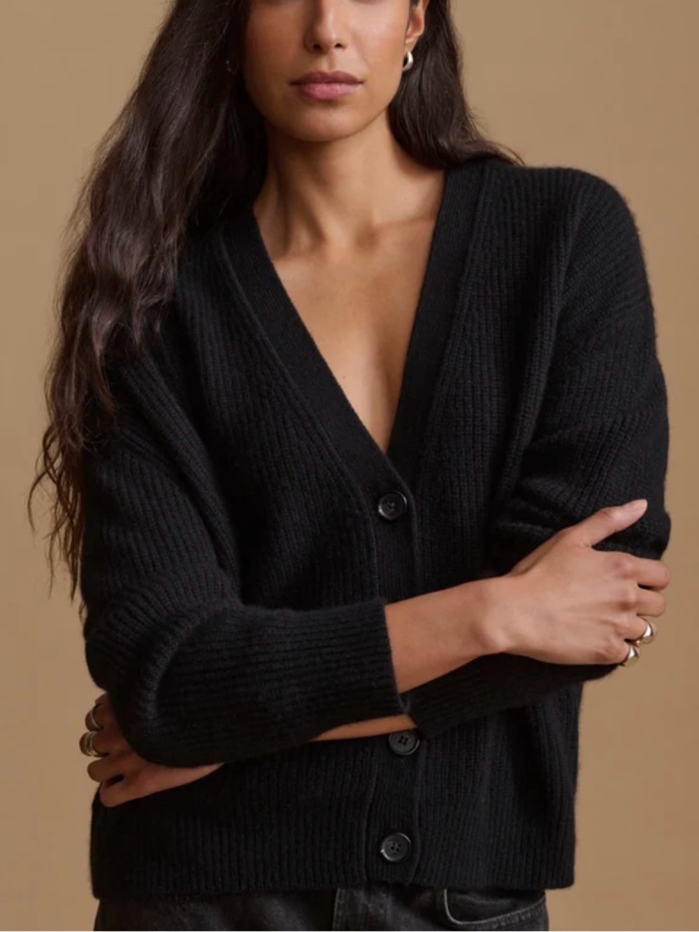 Jenni Kayne Cashmere Cropped Cocoon Cardigan Black L Quiet Luxury Oversize Boxy